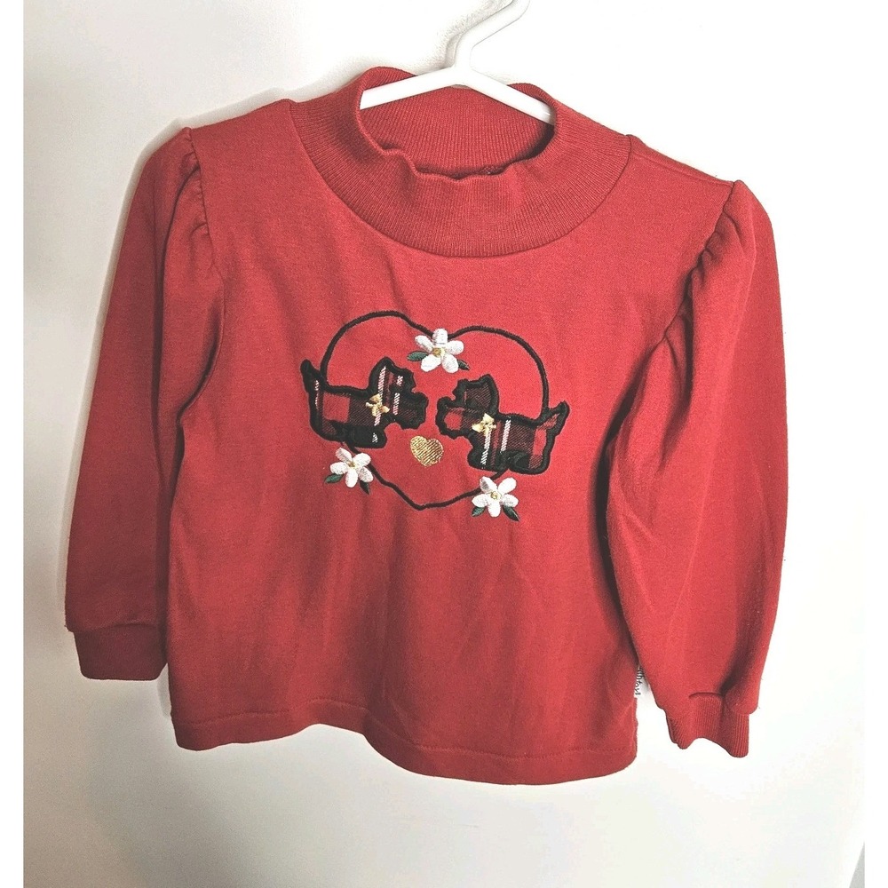 Vintage Healthtex Size 3T Girls Red Mock Neck Long Sleeve Scotty Dog Heart Shirt - Picture 6 of 11
